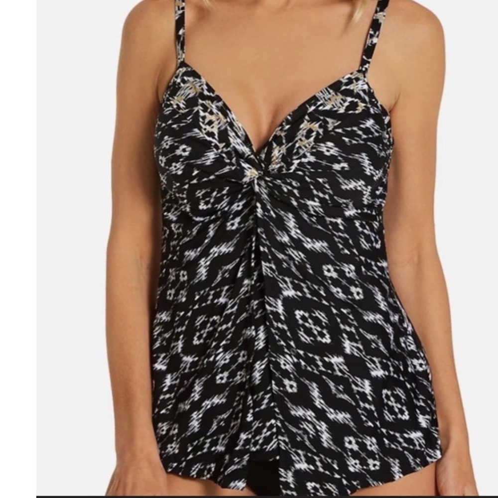 Miraclesuit Love Knot Tankini Top Black White gold Underwire bikini resortwear
